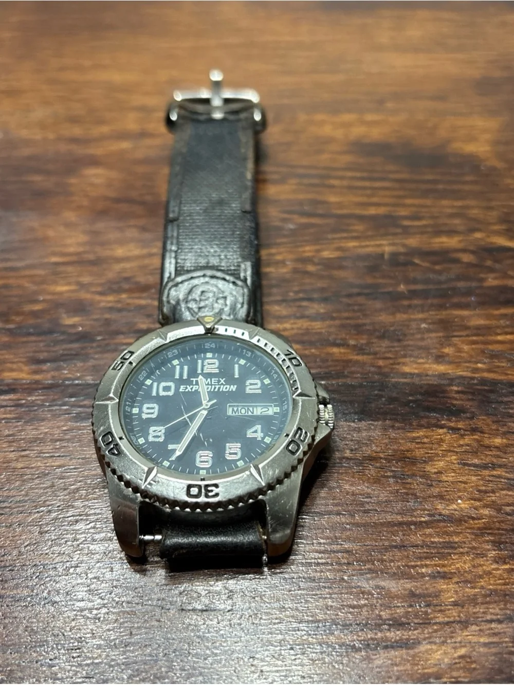 Timed Expedition Men's Black Leather Strap Field Watch Needs Battery